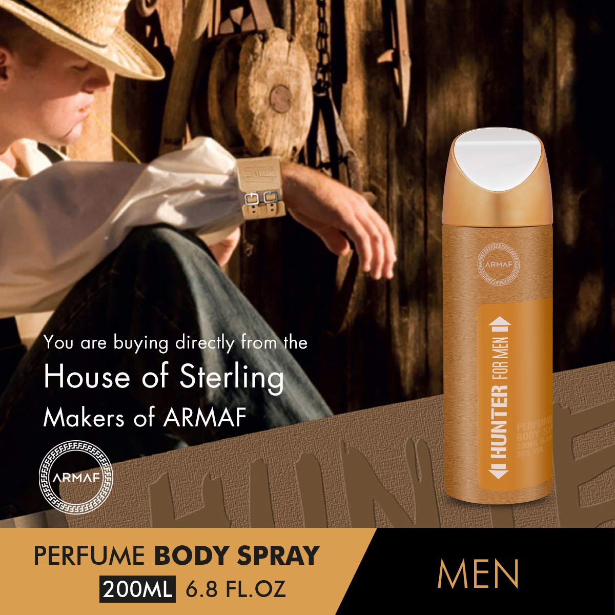 ARMAF Hunter Deodorant for Men, 200ML Floral Aerosol Spray, Adult Personal Fragrance - packaging