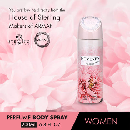 ARMAF Momento Fluer Women's Perfume Body Spray, 200ml, Floral Fragrance with Neroli, Jasmine & Vanilla - packaging