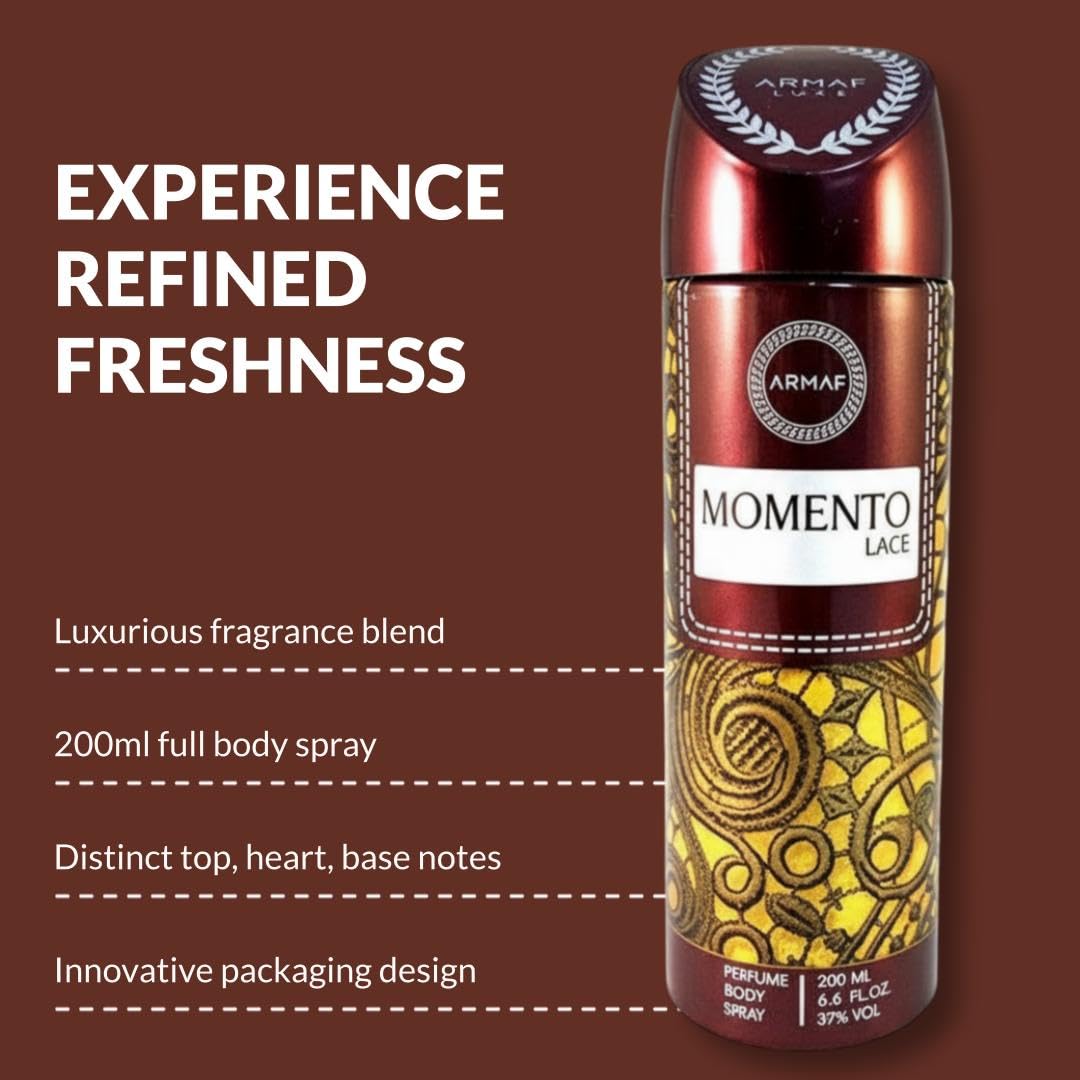 ARMAF Momento Lace Perfume Body Spray for Women, 200ml Floral Deodorant, Unisex - back view