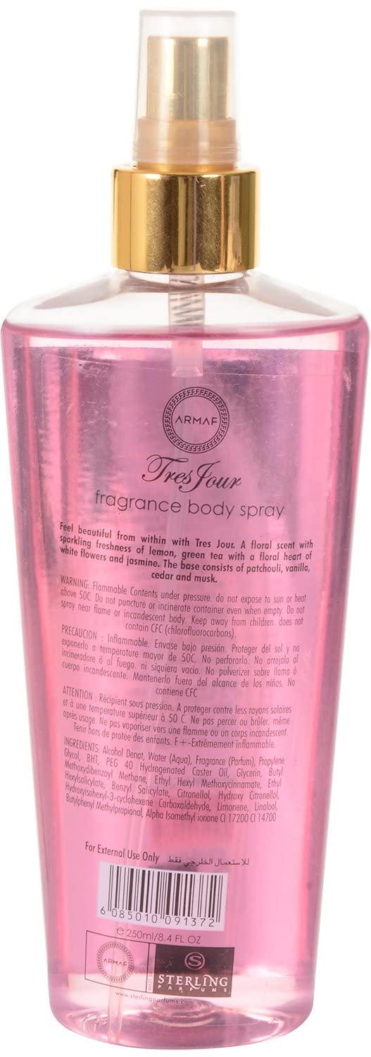 ARMAF Tres Tour Body Spray for Women, 250ml, Floral Woody Musk Scent, Modern Style - front view