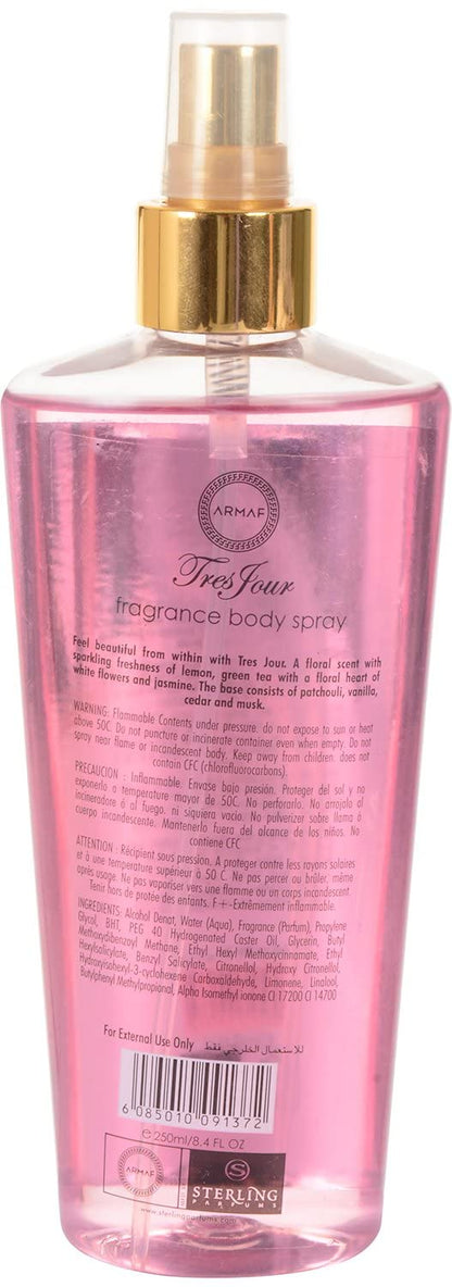 ARMAF Tres Tour Body Spray for Women, 250ml, Floral Woody Musk Scent, Modern Style - front view
