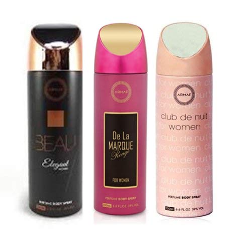 ARMAF Women's Deodorant Body Spray 3-Pack, 200ml (Beau Elegant, Club De Nuit, De La Marque)