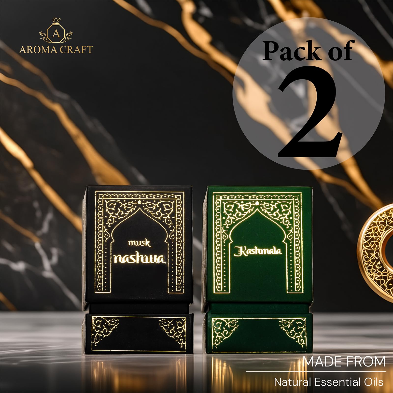Aroma Craft Musk Nashwa & Kashmala Attar Combo Pack Luxurious Alcohol-Free Perfume Oil for Men & Women Enchanting Blend of Ro