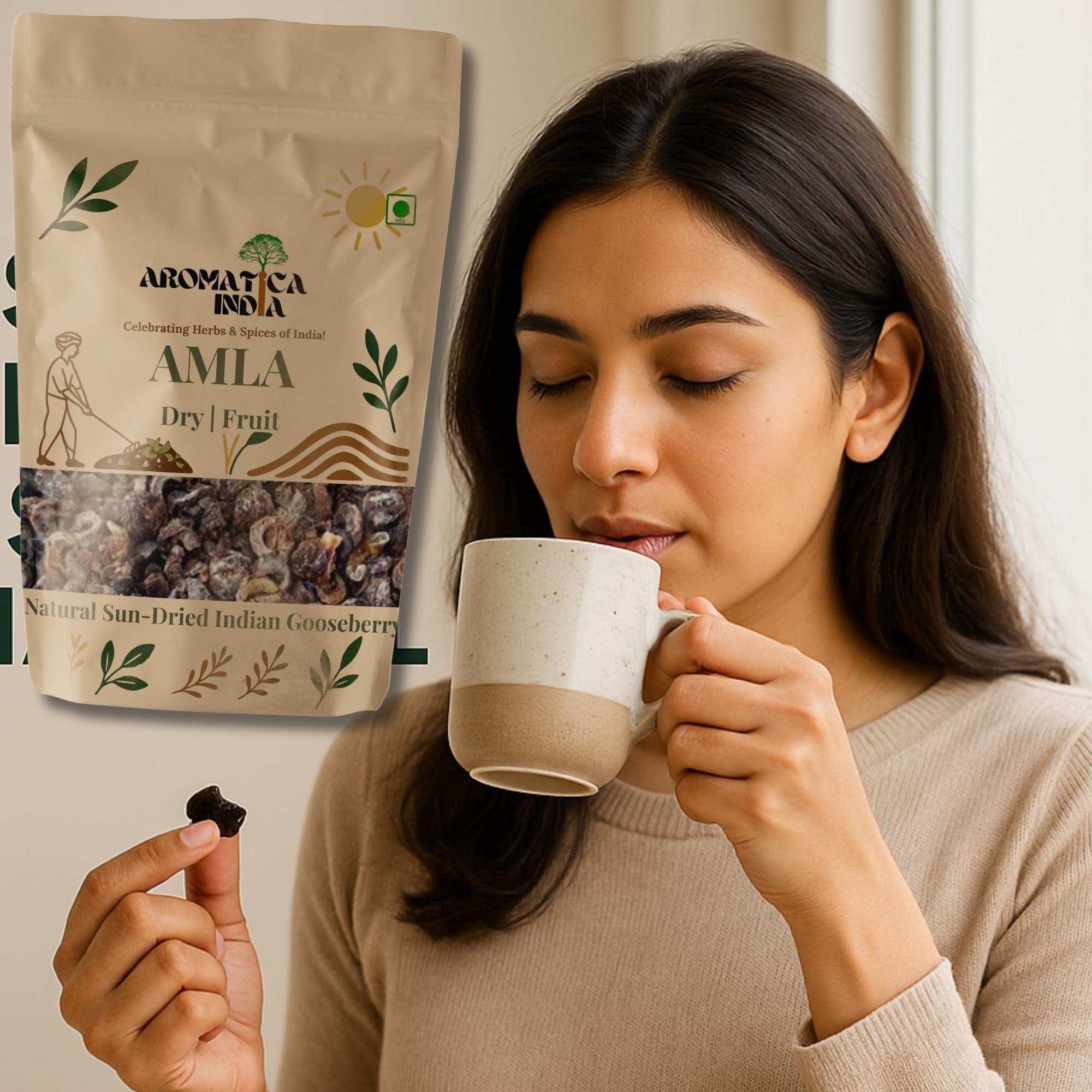 Aromatica India Dried Amla Indian Gooseberry, 1kg, Whole Pieces for Eating and Hair Care - label detail