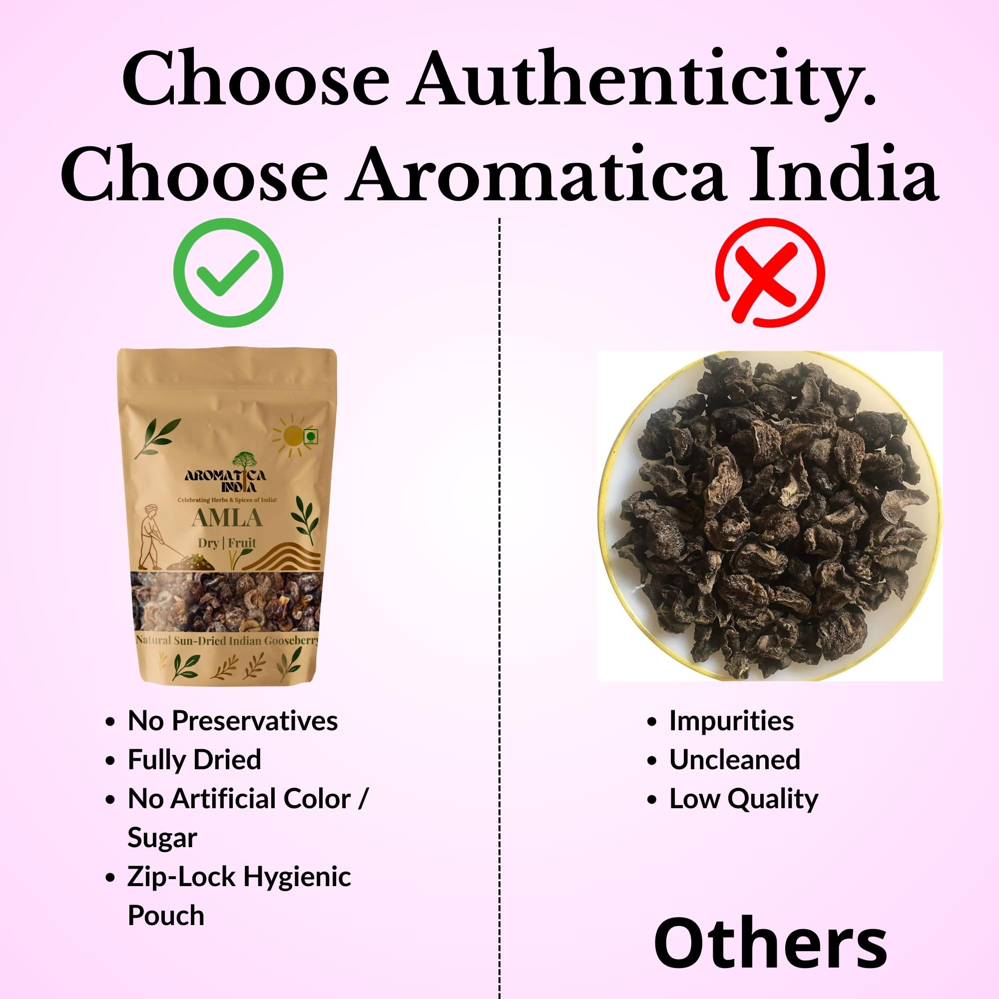 Aromatica India Dried Amla Indian Gooseberry, 1kg, Whole Pieces for Eating and Hair Care - ingredients panel