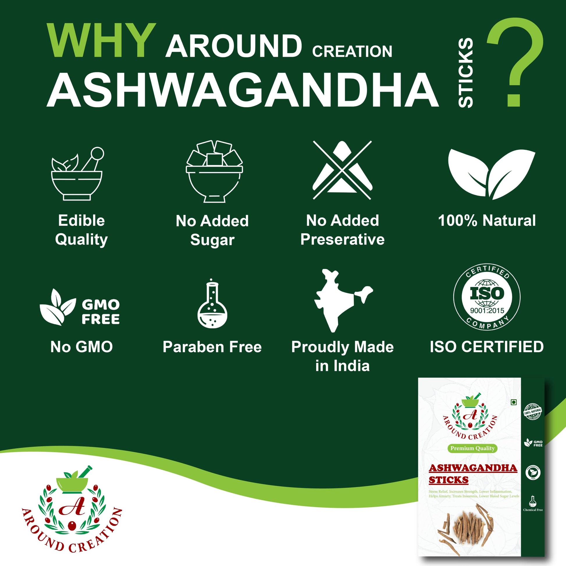 Around Creation Ashwagandha Herbal Incense Powder, 100g - packaging
