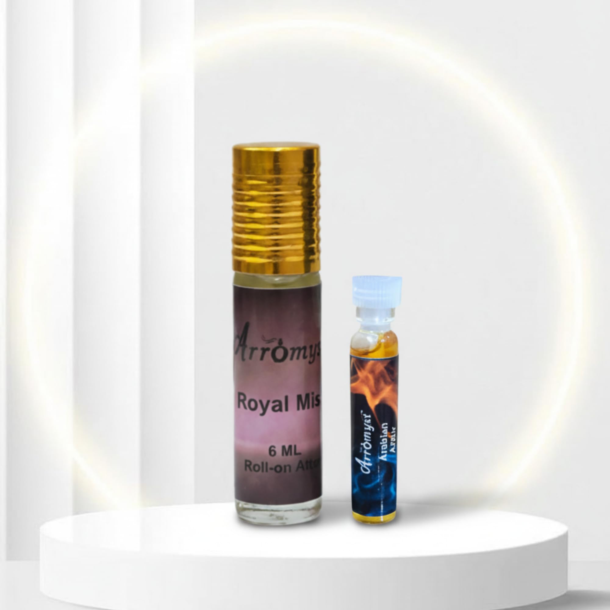 Arromyst Kannauj Attar Roll-On Gift Set, Non-Alcoholic, Royal Mist 6ml + Arabian Affair 2ml, Unisex - front view