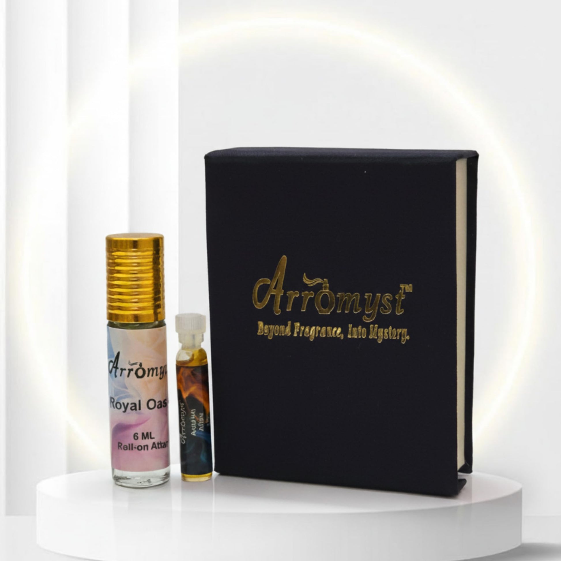 Arromyst Kannauj Attar Roll-On Set, Royal Oasis 6ml + Arabian Affair 2ml, Natural Non-Alcoholic Ittar, Unisex Gift Box - fron