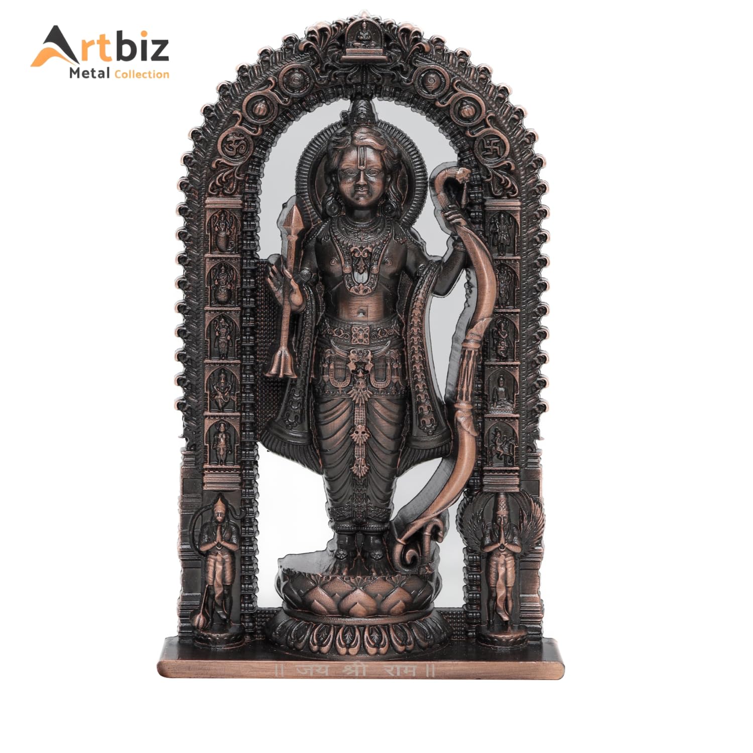 Artbiz Shree Ram Lalla Ayodhya Murti 4.5 Inch Metal Zinc Figurine for Home Temple Decor - front view (10)
