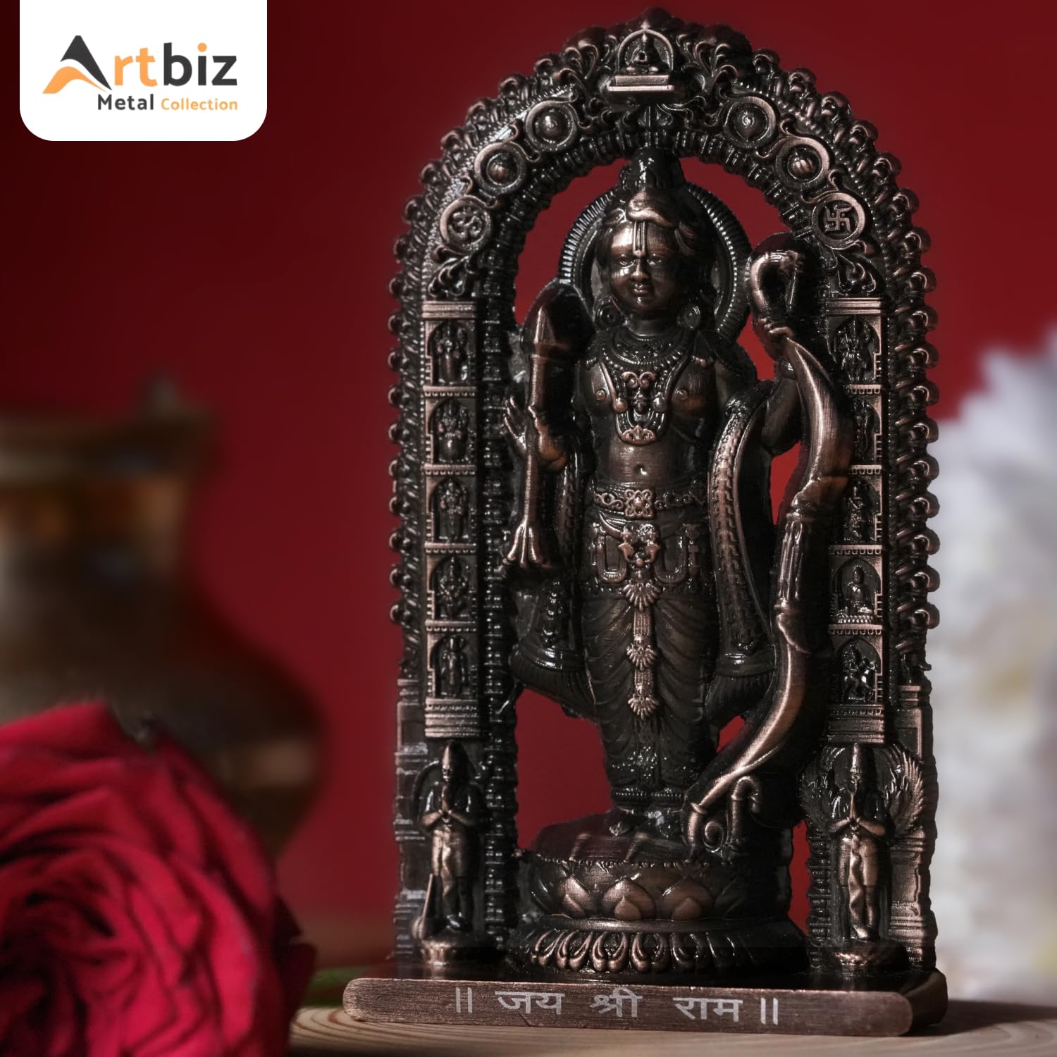 Artbiz Shree Ram Lalla Ayodhya Murti 4.5 Inch Metal Zinc Figurine for Home Temple Decor - ingredients panel (14)