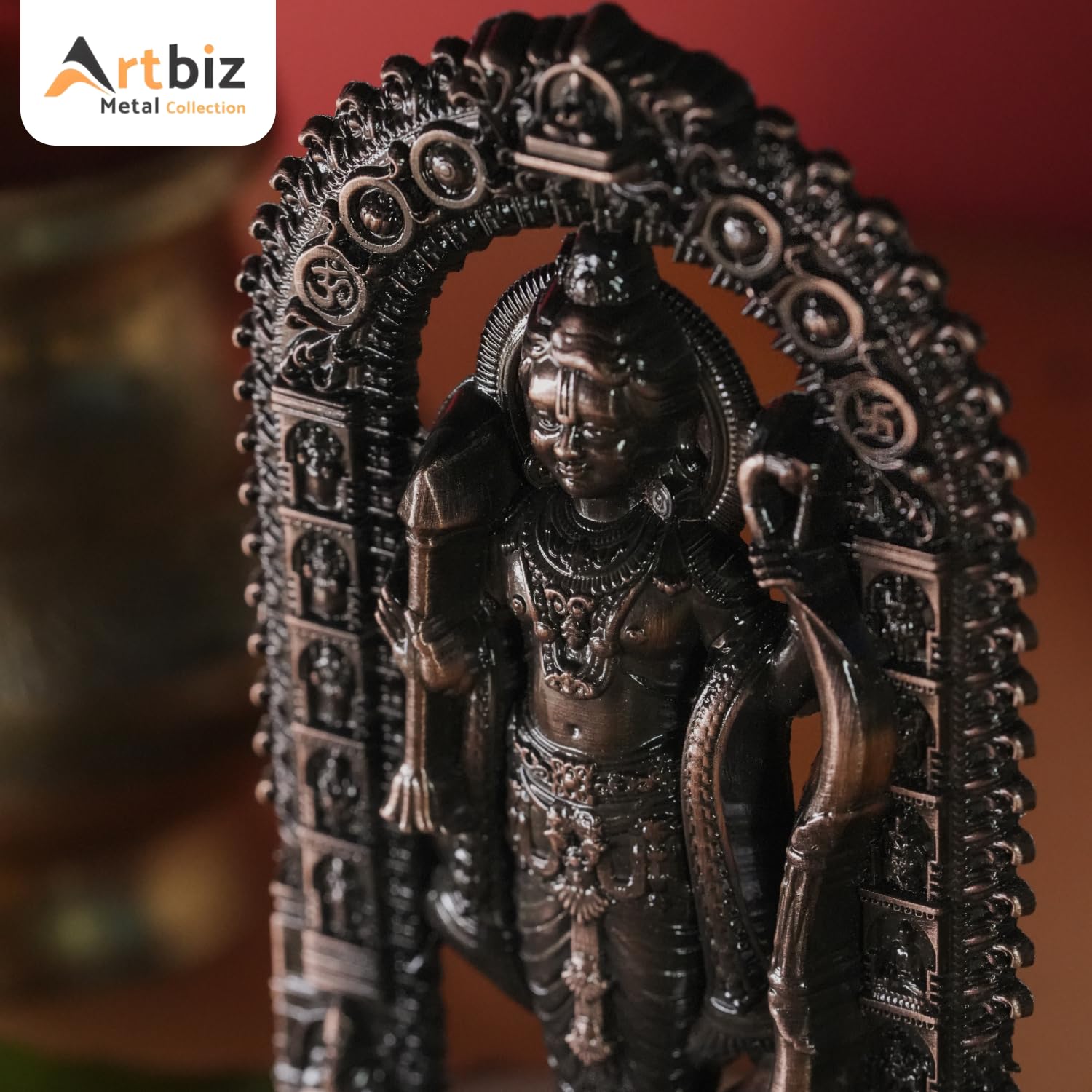 Artbiz Shree Ram Lalla Ayodhya Murti 4.5 Inch Metal Zinc Figurine for Home Temple Decor - close-up detail (15)