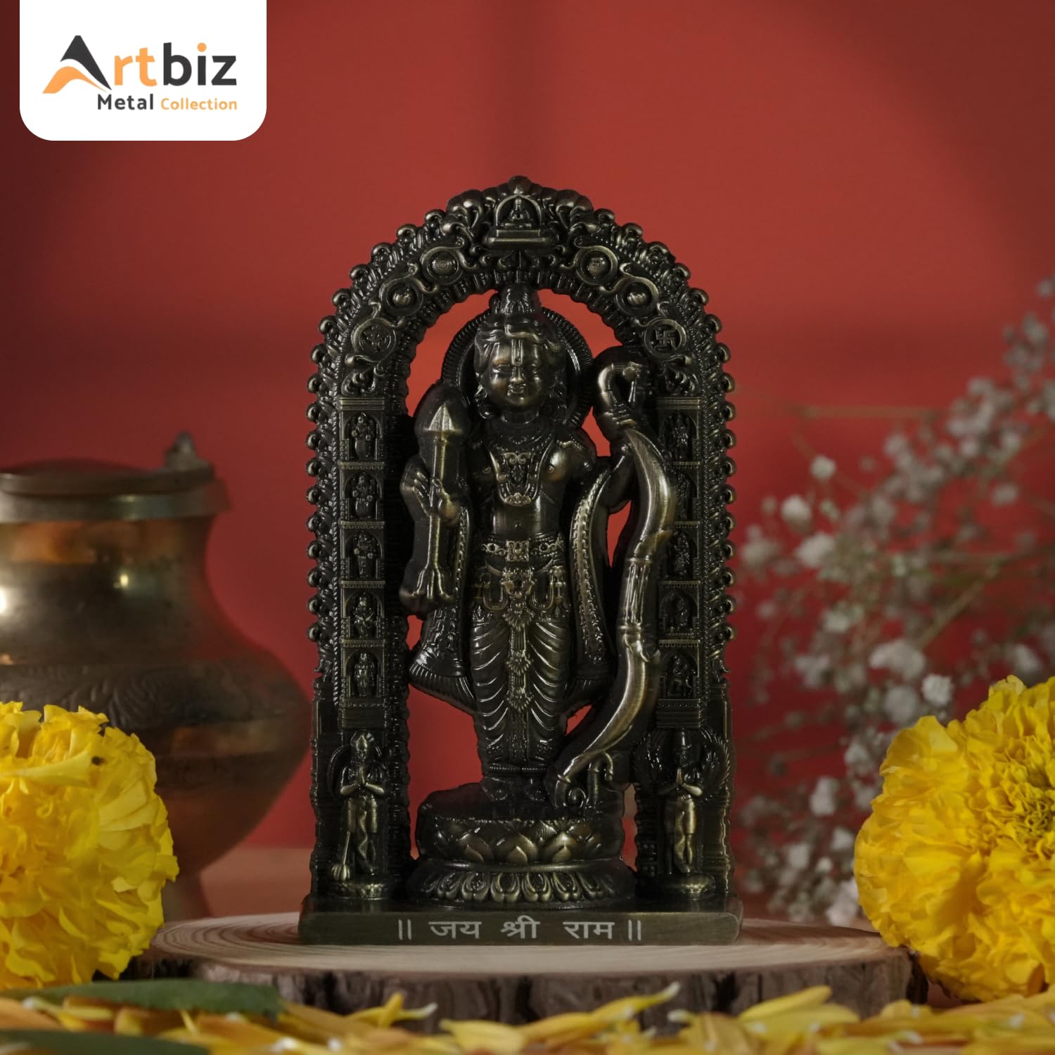 Artbiz Shree Ram Lalla Ayodhya Murti 4.5 Inch Metal Zinc Figurine for Home Temple Decor - front view