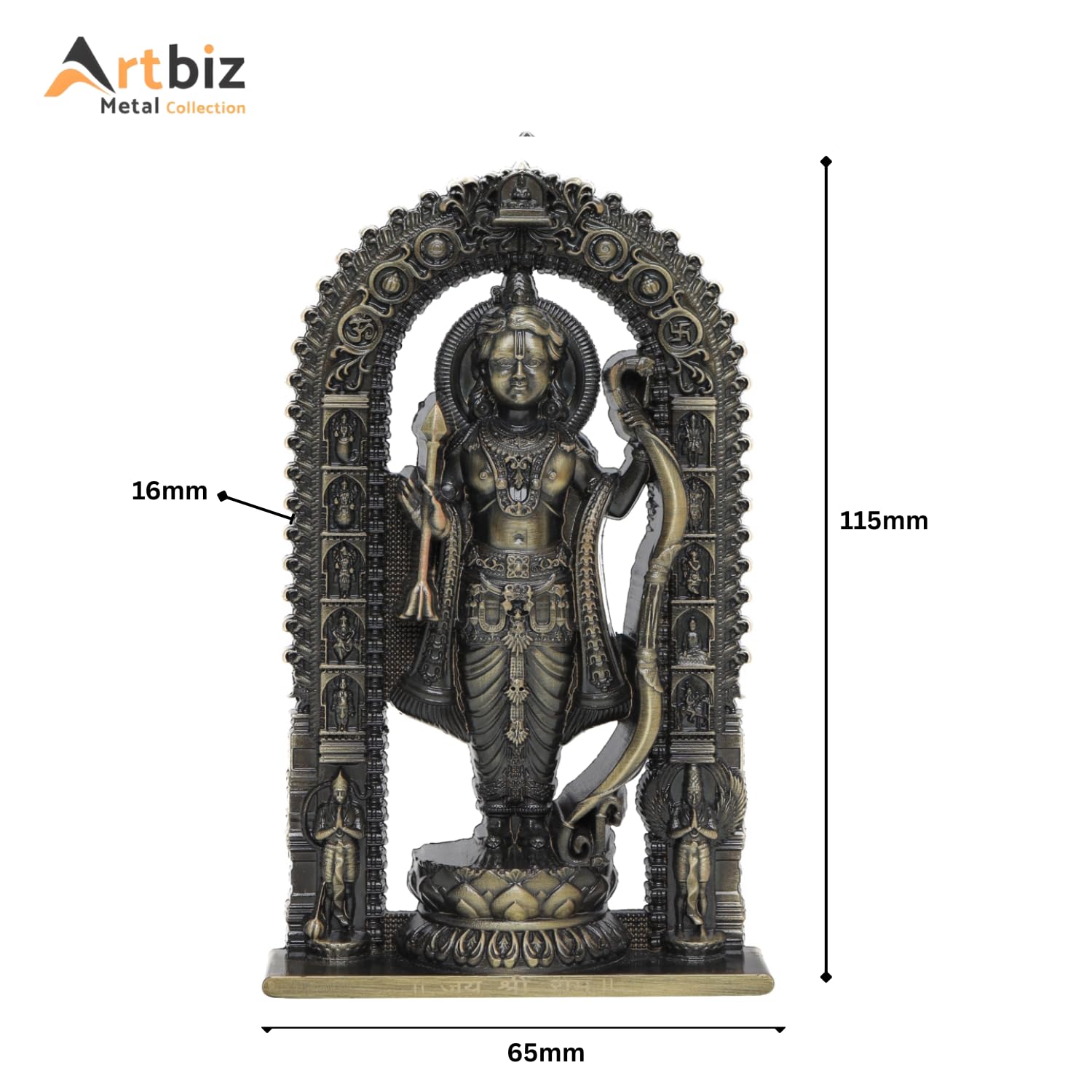 Artbiz Shree Ram Lalla Ayodhya Murti 4.5 Inch Metal Zinc Figurine for Home Temple Decor - label detail
