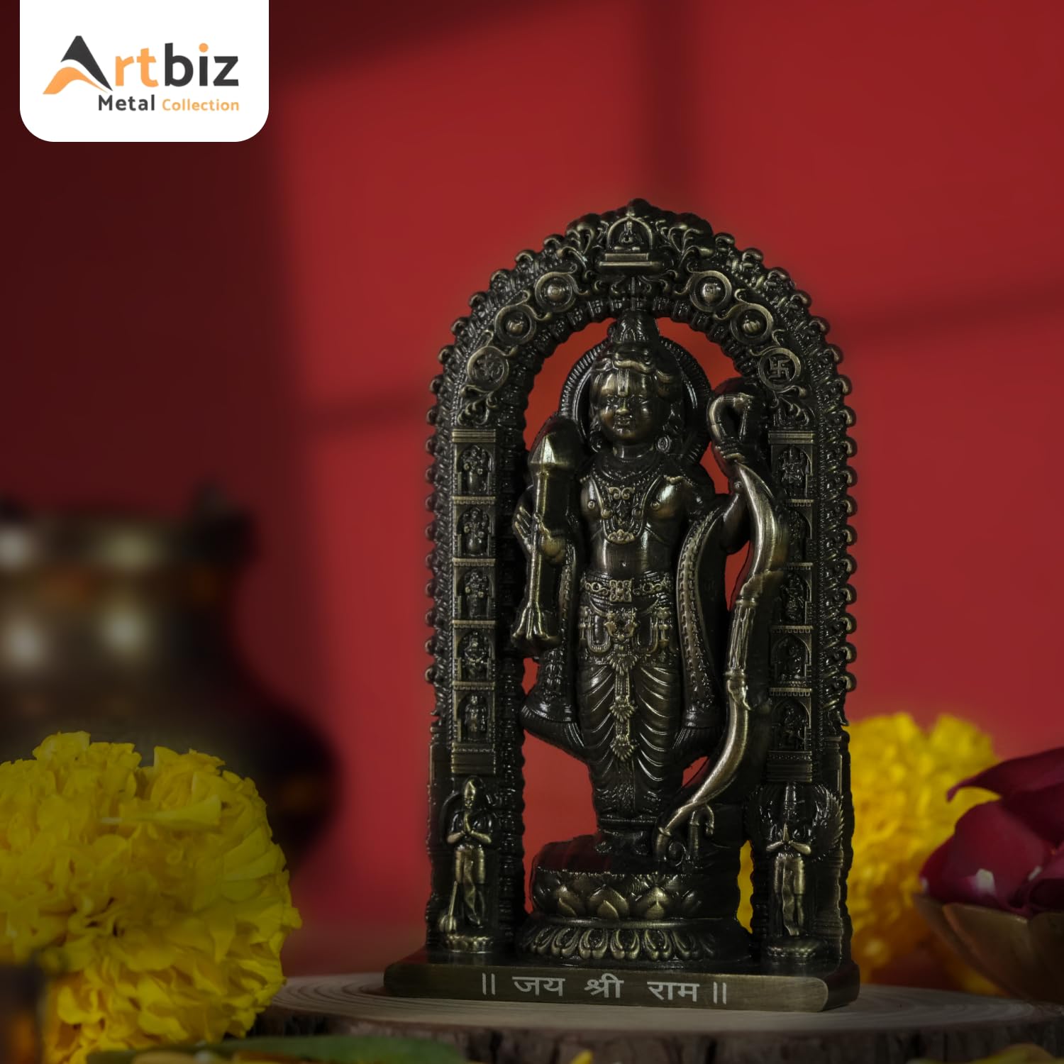 Artbiz Shree Ram Lalla Ayodhya Murti 4.5 Inch Metal Zinc Figurine for Home Temple Decor - ingredients panel