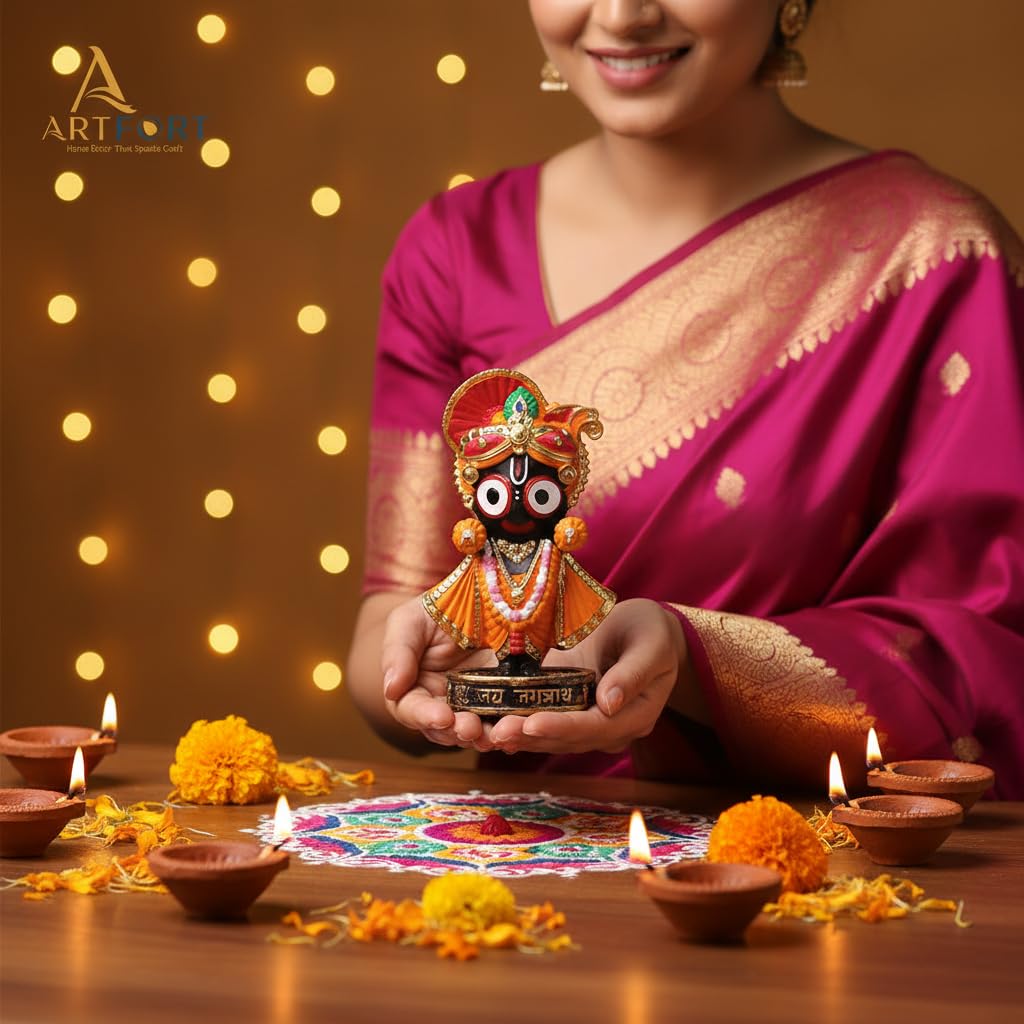 ARTFORT Lord Jagannath Idol 4 Inch Polyresin Figurine for Home Temple Decor - back view (30)