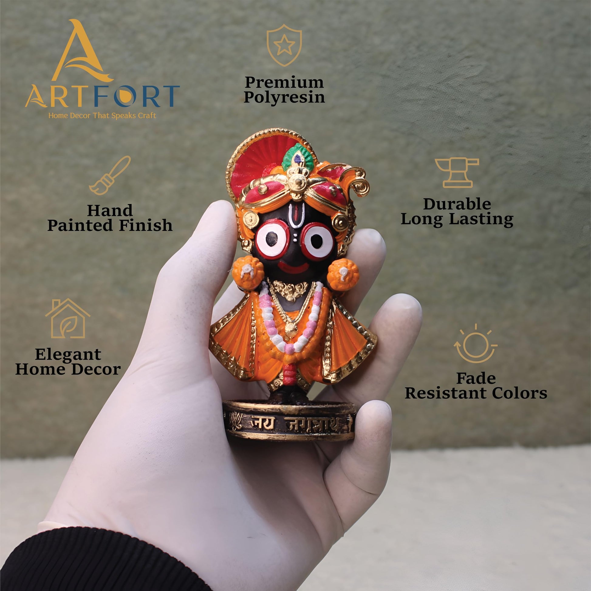 ARTFORT Lord Jagannath Idol 4 Inch Polyresin Figurine for Home Temple Decor - in use (35)