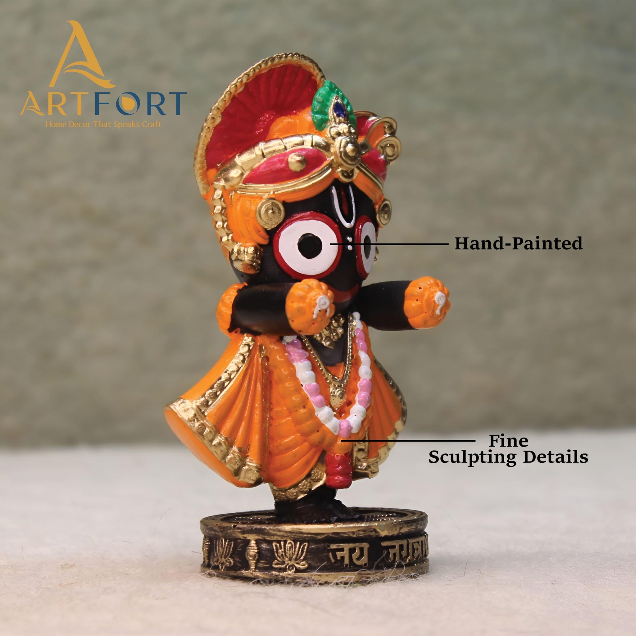ARTFORT Lord Jagannath Idol 4 Inch Polyresin Figurine for Home Temple Decor - size and scale (36)