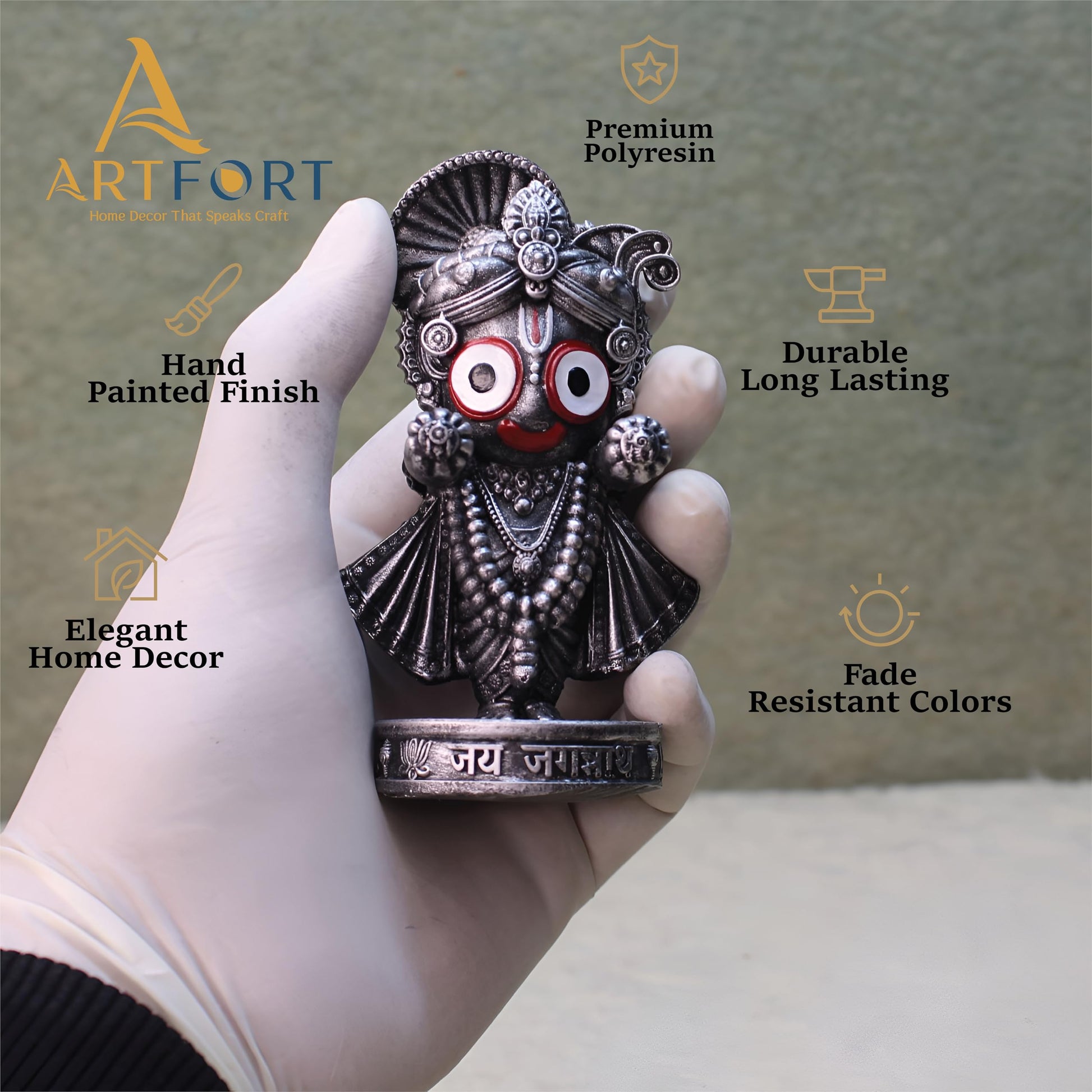ARTFORT Lord Jagannath Idol 4 Inch Polyresin Figurine for Home Temple Decor - in use (44)