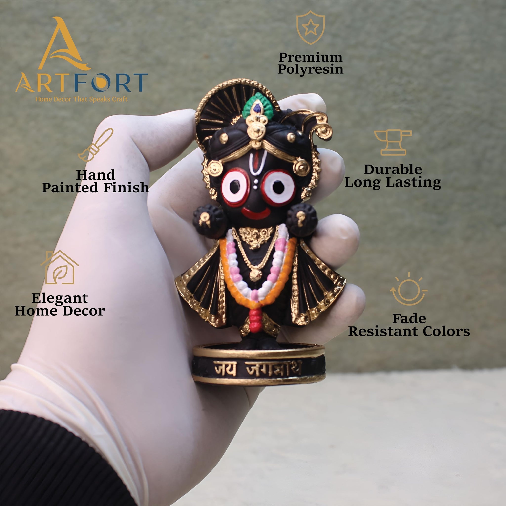 ARTFORT Lord Jagannath Idol 4 Inch Polyresin Figurine for Home Temple Decor - in use