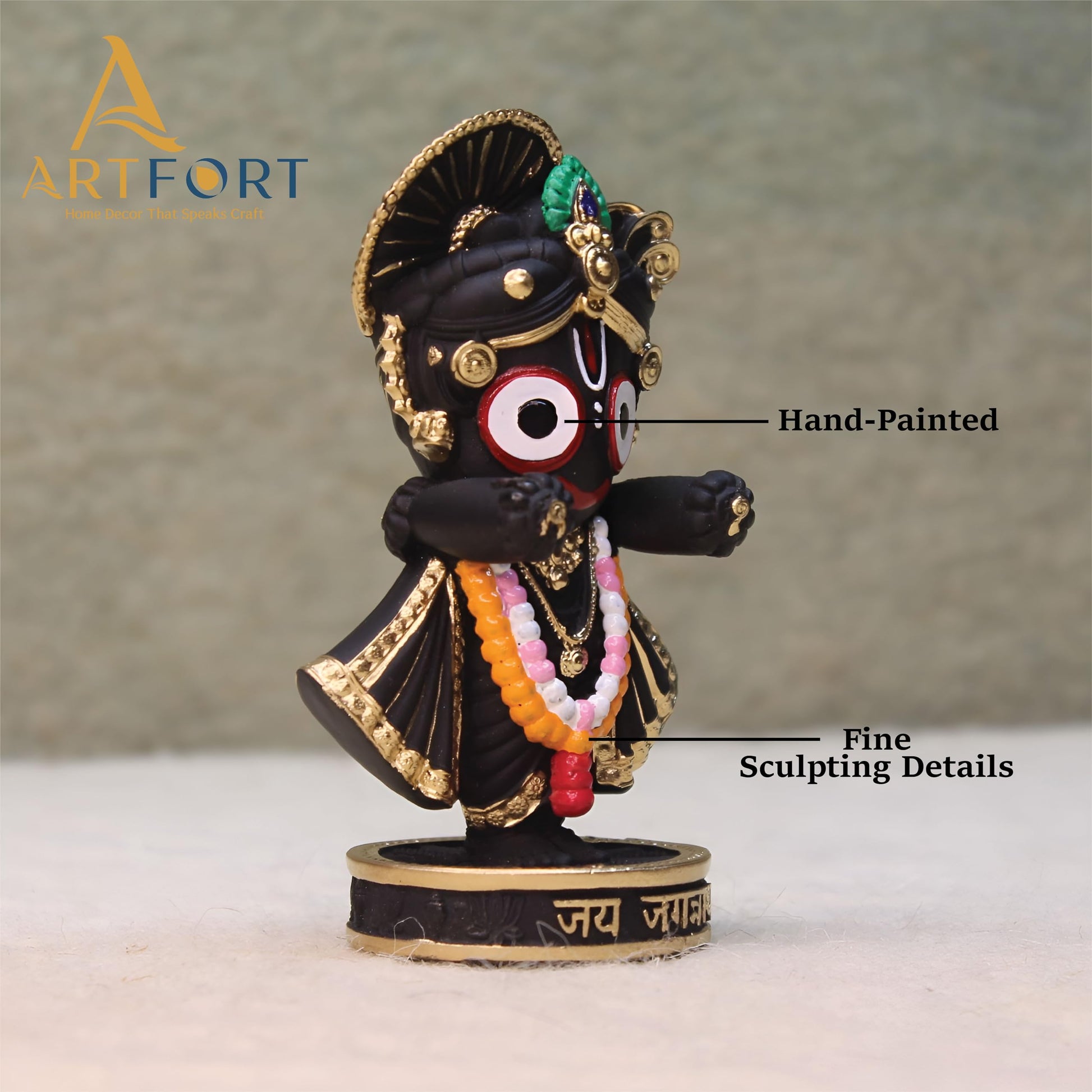 ARTFORT Lord Jagannath Idol 4 Inch Polyresin Figurine for Home Temple Decor - size and scale