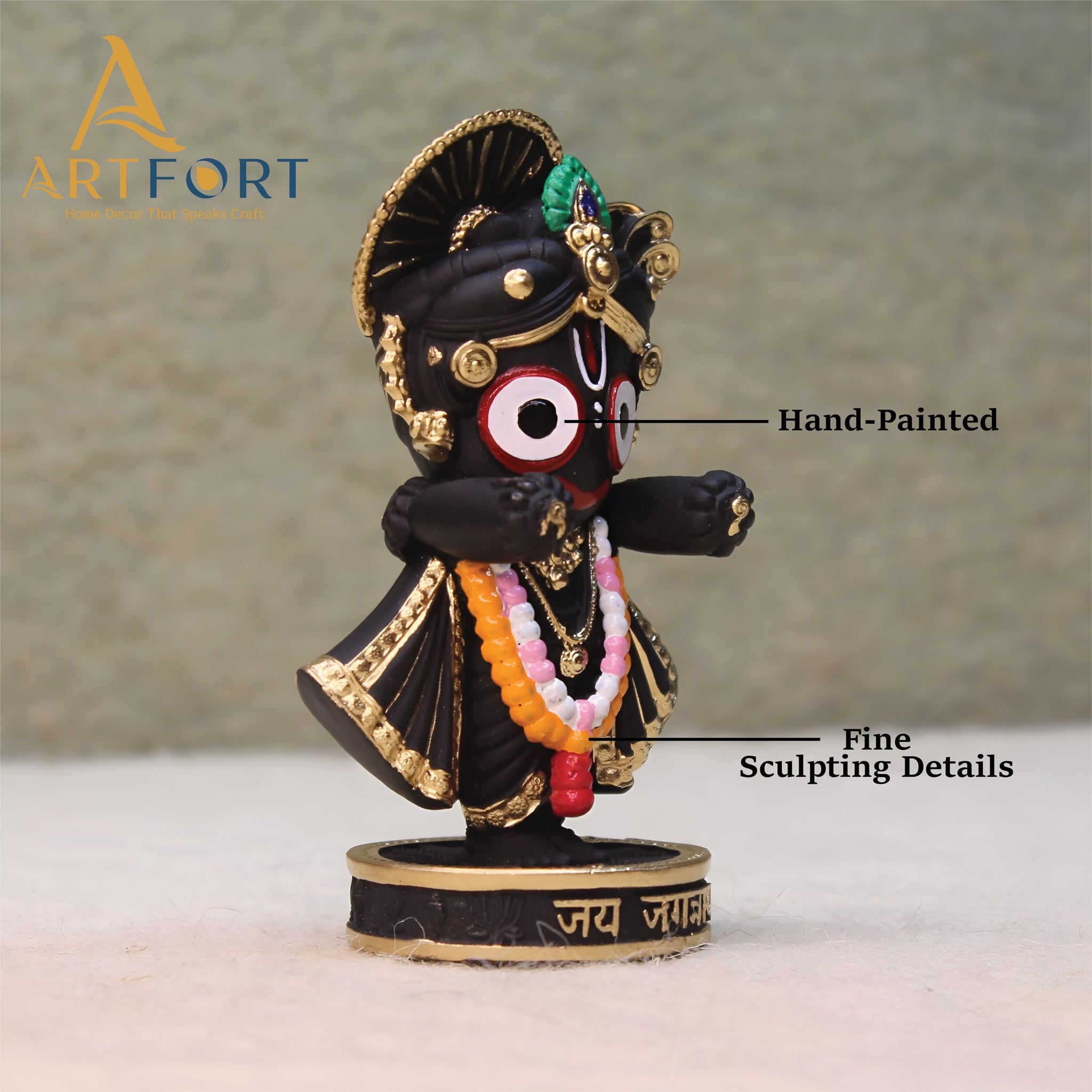 ARTFORT Lord Jagannath Idol 4 Inch Polyresin Figurine for Home Temple Decor - size and scale