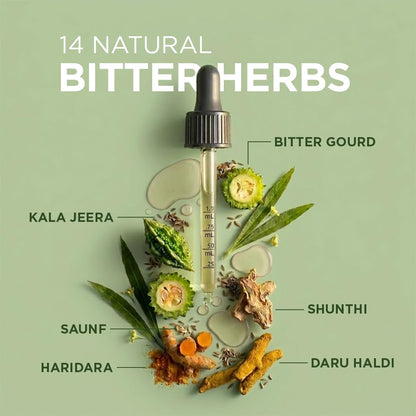 ARTH Herbal Bitter Drops, 50ml, 14 Traditional Bitters with Karela, Dry Ginger, Haldi, Liquid Dietary Supplement - front view