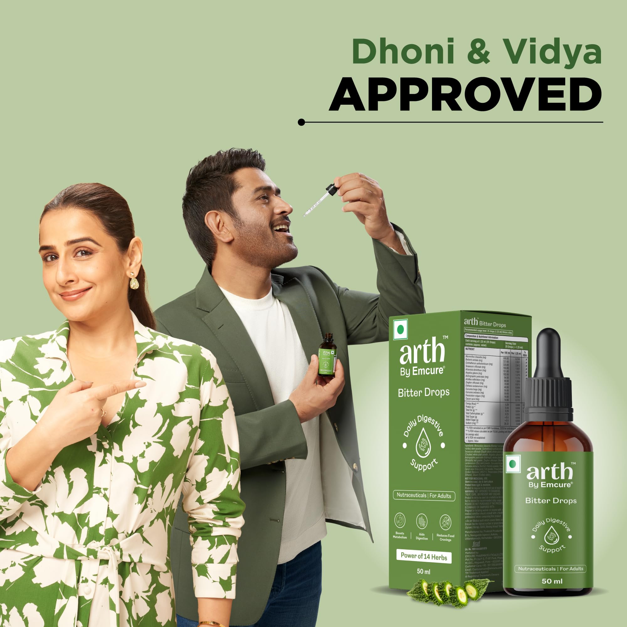 ARTH Herbal Bitter Drops, 50ml, 14 Traditional Bitters with Karela, Dry Ginger, Haldi, Liquid Dietary Supplement - packaging