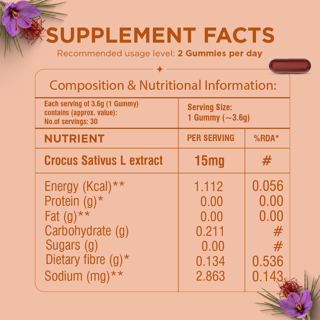 ARTH Kesar Saffron Extract Vegetarian Herbal Dietary Supplement, 30 Count (Pack of 1) - close-up detail
