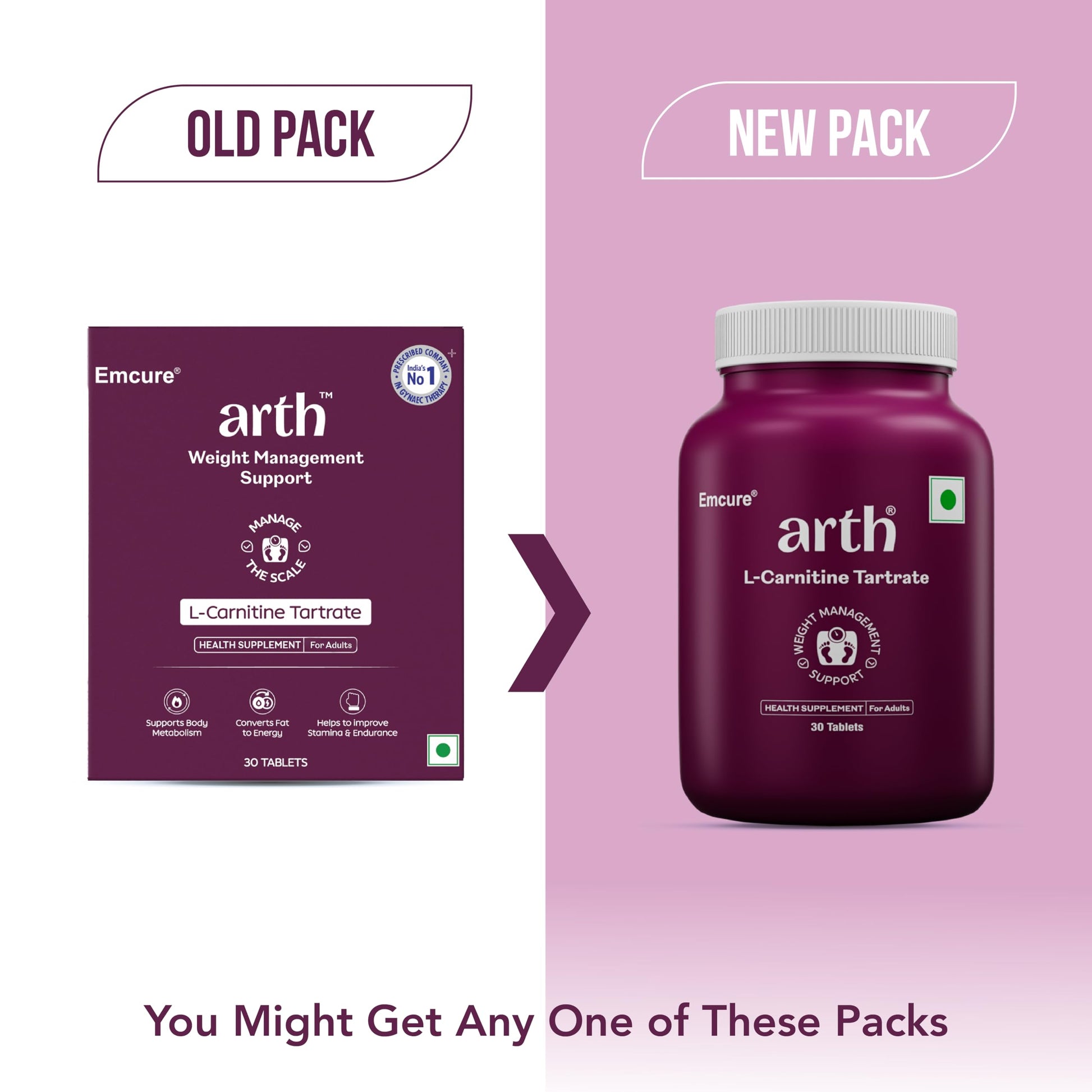 ARTH Weight Management Supplement with L-Carnitine Tartrate 1500 mg, 30 Veg Tablets - size and scale