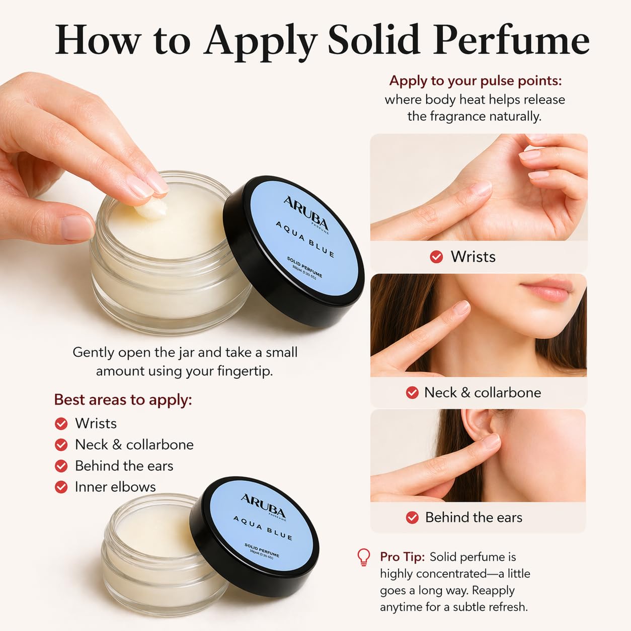Aruba Perfume Alcohol-Free Solid Perfume Set, Unisex Cologne, 8g Travel Tin - ingredients panel