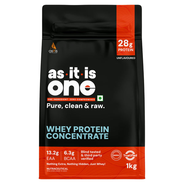 AS-IT-IS ONE Whey Protein Concentrate I Pure, Clean & Raw I 28g Protein per Serve, Unflavoured 1kg I Labdoor & Trustified Cer
