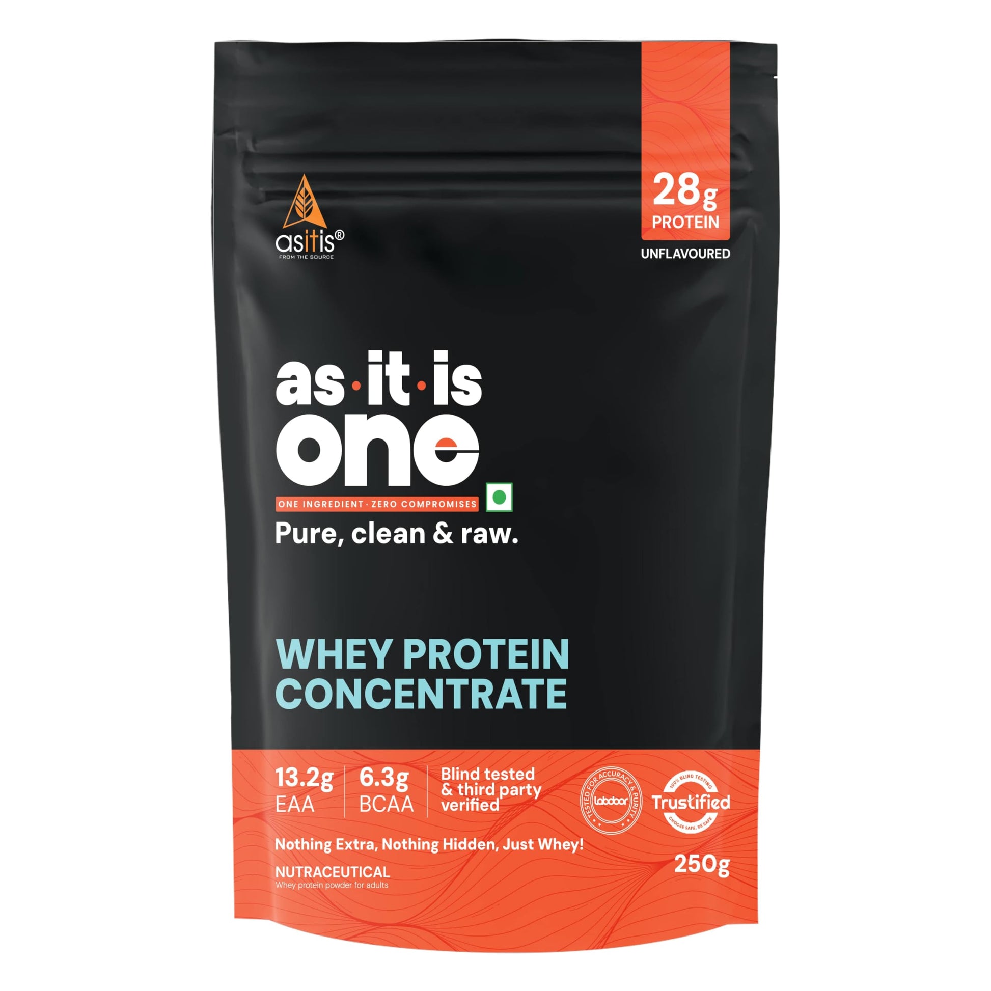 AS-IT-IS ONE Whey Protein Concentrate I Pure, Clean & Raw I 28g Protein per Serve, Unflavoured 1kg I Labdoor & Trustified Cer
