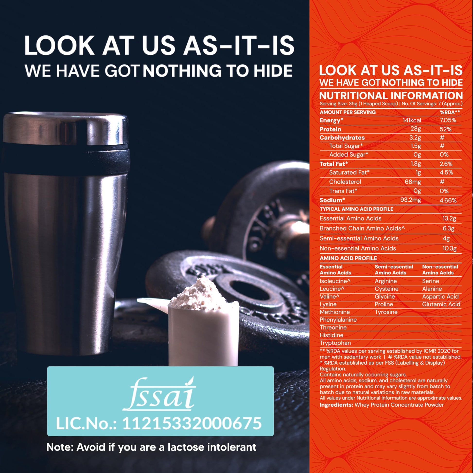 AS-IT-IS ONE Whey Protein Concentrate I Pure, Clean & Raw I 28g Protein per Serve, Unflavoured 1kg I Labdoor & Trustified Cer