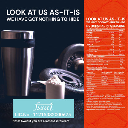 AS-IT-IS ONE Whey Protein Concentrate I Pure, Clean & Raw I 28g Protein per Serve, Unflavoured 1kg I Labdoor & Trustified Cer