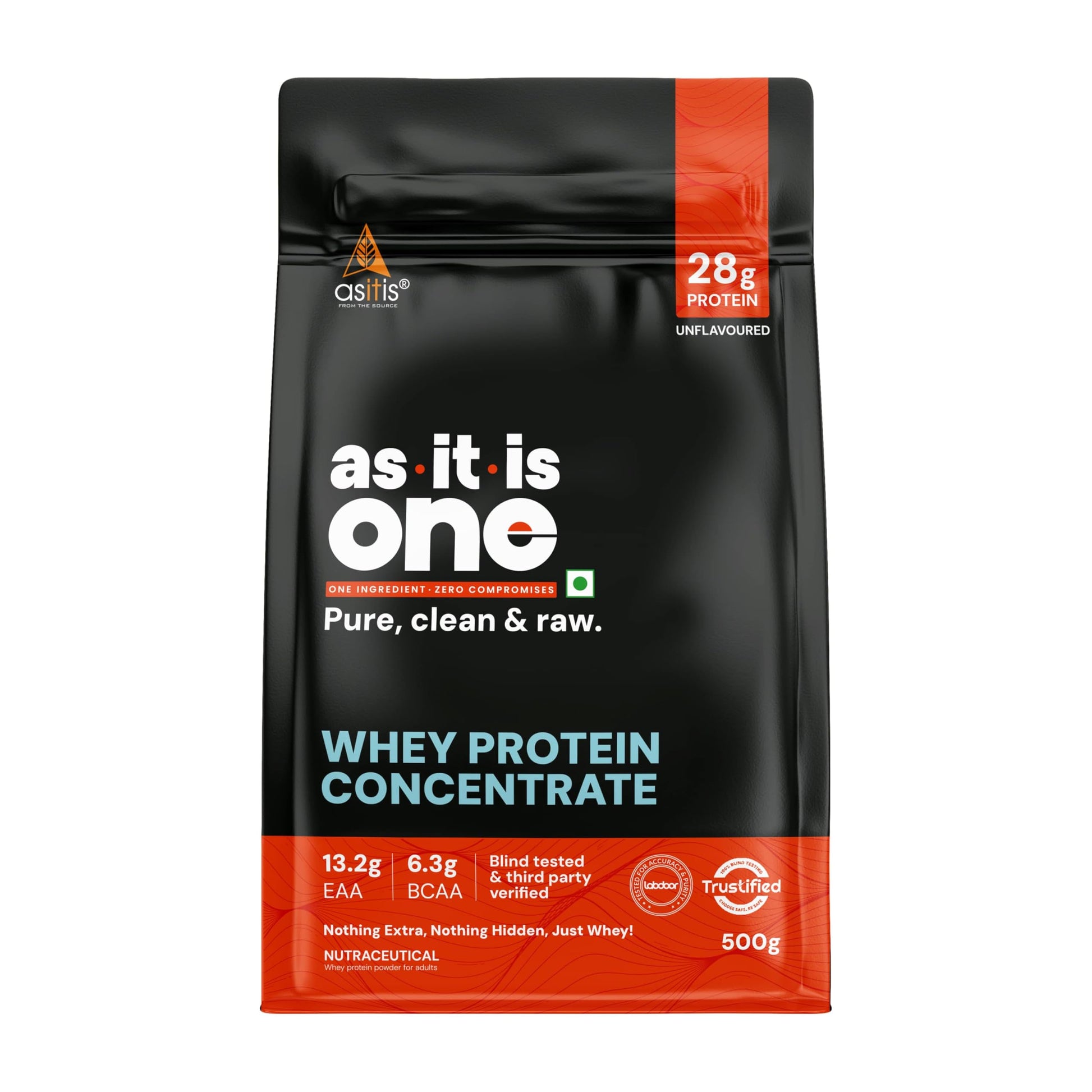 AS-IT-IS ONE Whey Protein Concentrate I Pure, Clean & Raw I 28g Protein per Serve, Unflavoured 1kg I Labdoor & Trustified Cer