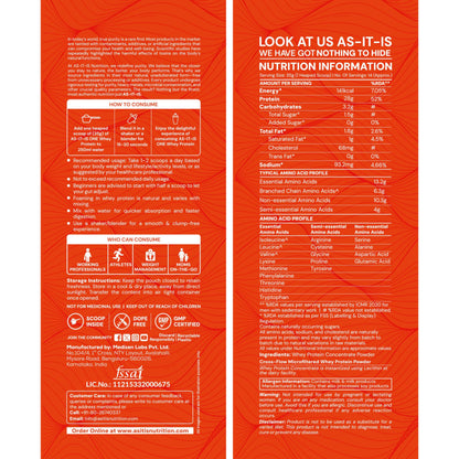 AS-IT-IS ONE Whey Protein Concentrate I Pure, Clean & Raw I 28g Protein per Serve, Unflavoured 1kg I Labdoor & Trustified Cer