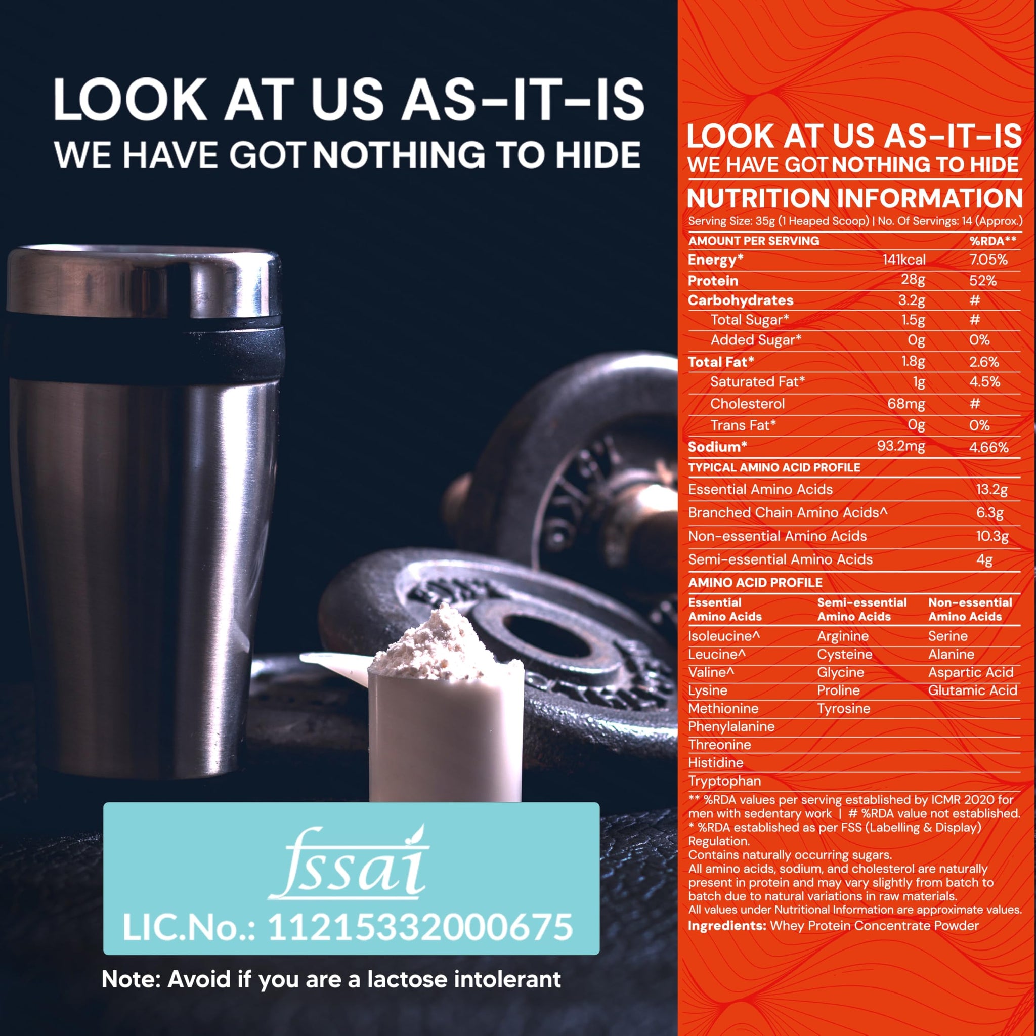 AS-IT-IS ONE Whey Protein Concentrate I Pure, Clean & Raw I 28g Protein per Serve, Unflavoured 1kg I Labdoor & Trustified Cer