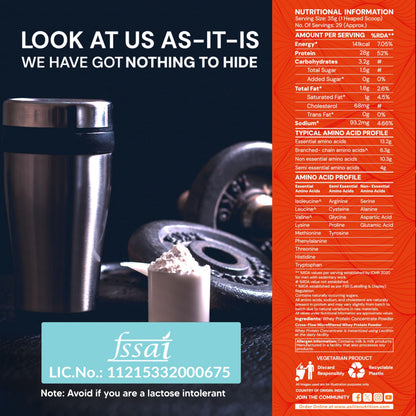 AS-IT-IS ONE Whey Protein Concentrate I Pure, Clean & Raw I 28g Protein per Serve, Unflavoured 1kg I Labdoor & Trustified Cer