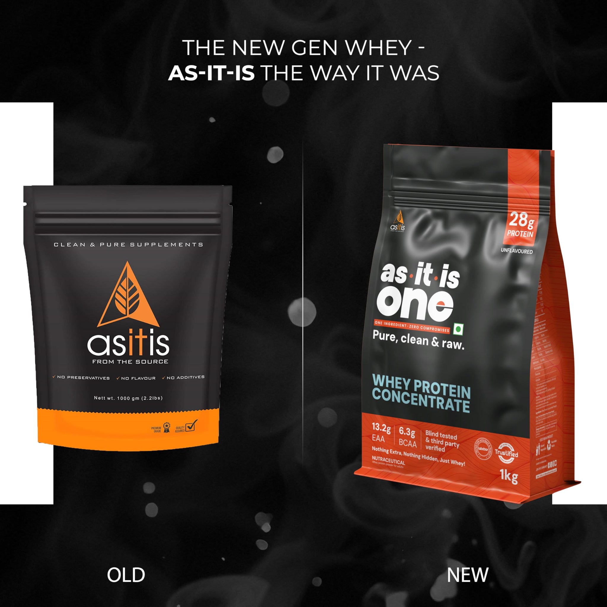 AS-IT-IS ONE Whey Protein Concentrate I Pure, Clean & Raw I 28g Protein per Serve, Unflavoured 1kg I Labdoor & Trustified Cer