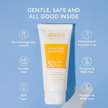 ASAYA Aqua Dew Sunscreen SPF 50 PA+++, 50ml, Water-Light, Fragrance-Free, In-VIVO Tested - close-up detail (15)