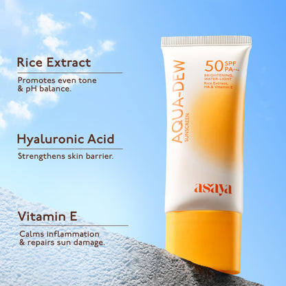 ASAYA Aqua Dew Sunscreen SPF 50 PA+++, 50ml, Water-Light, Fragrance-Free, In-VIVO Tested - back view