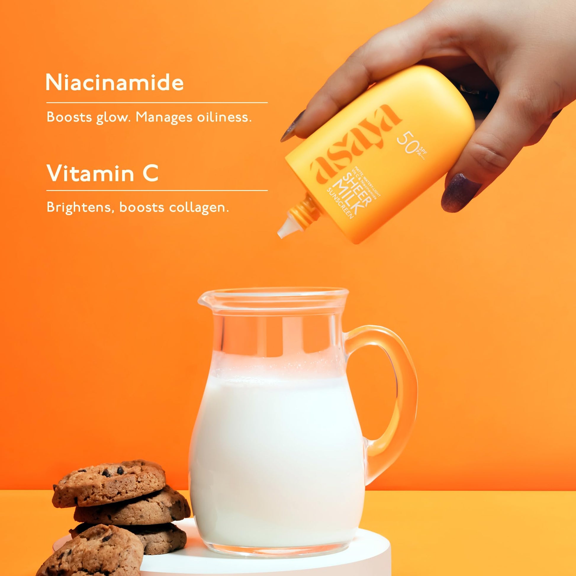 ASAYA Sheer Milk Sunscreen SPF 50 PA++++ 50ml with Vitamin C & Niacinamide, Water-Based Matte Fluid - back view