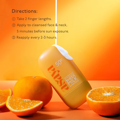 ASAYA Sheer Milk Sunscreen SPF 50 PA++++ 50ml with Vitamin C & Niacinamide, Water-Based Matte Fluid - label detail
