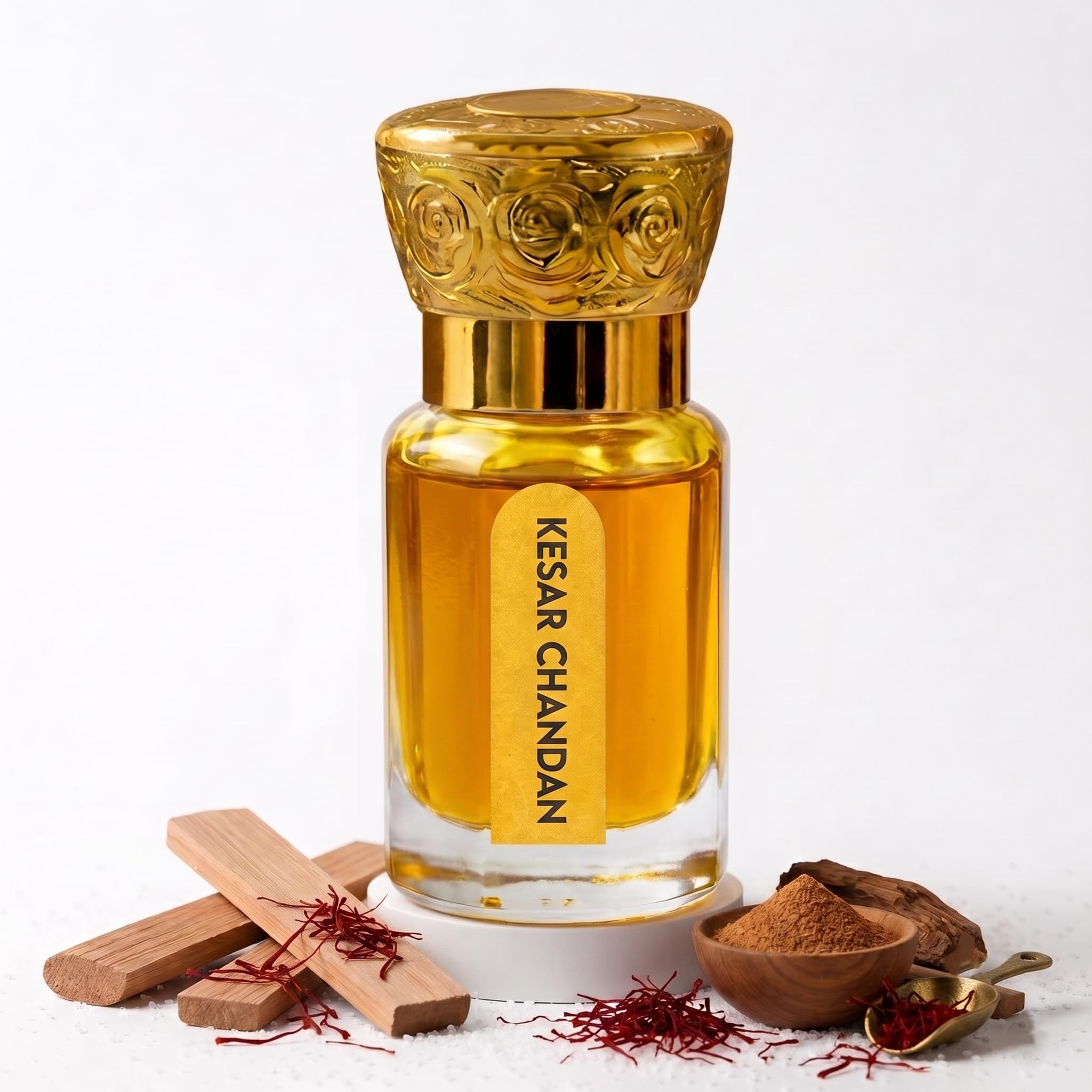 Ashlenza Kesar Chandan Attar Original, 6ml, Alcohol-Free Unisex Perfume Oil, Traditional Kannauj Craft