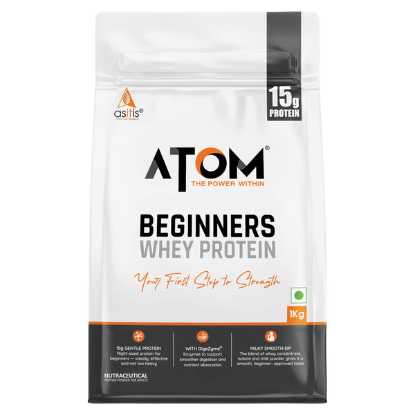 Asitis Nutrition ATOM Beginners Whey Protein Powder with DigeZyme Enzymes, Adult Supplement