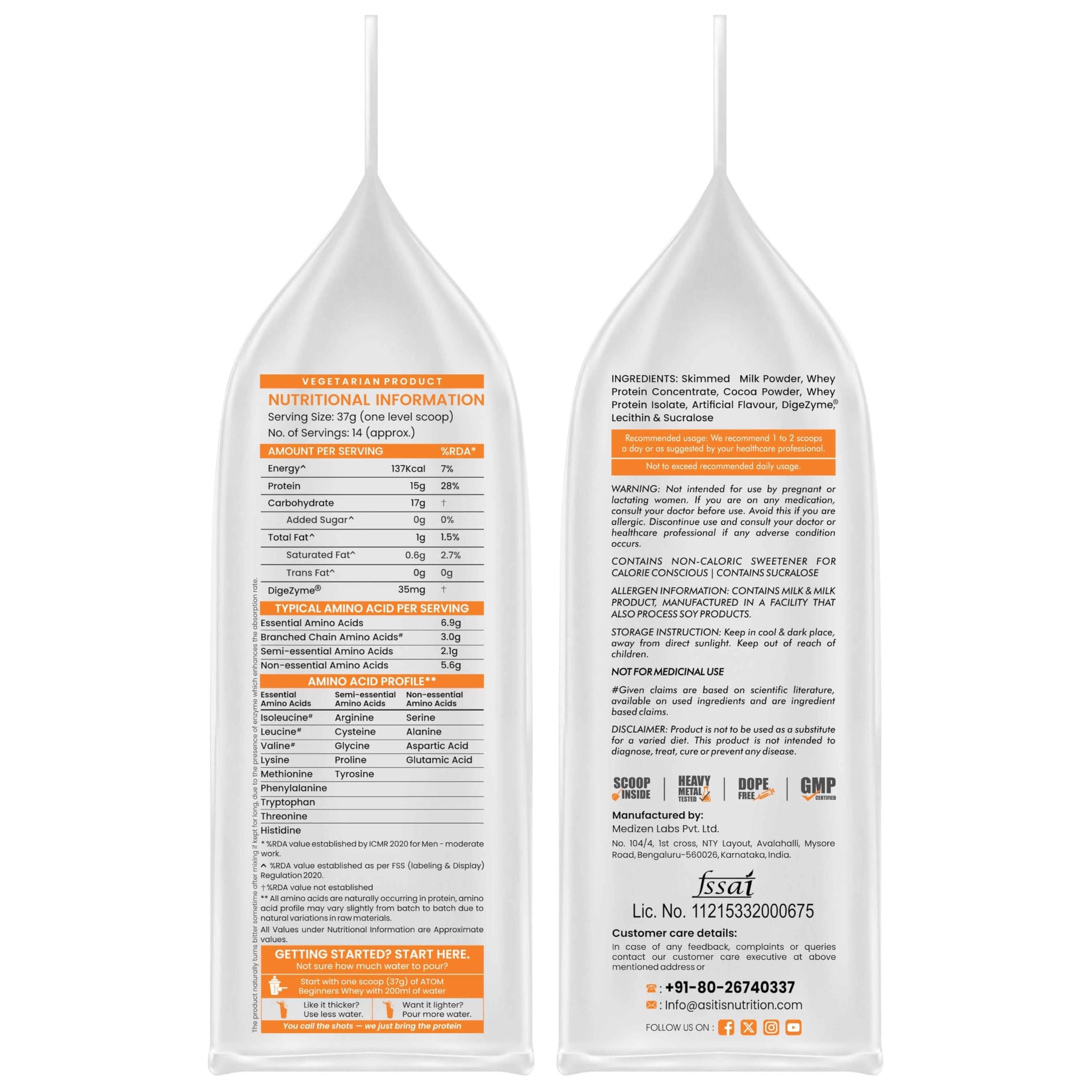 Asitis Nutrition ATOM Beginners Whey Protein Powder with DigeZyme Enzymes, Adult Supplement - close-up detail