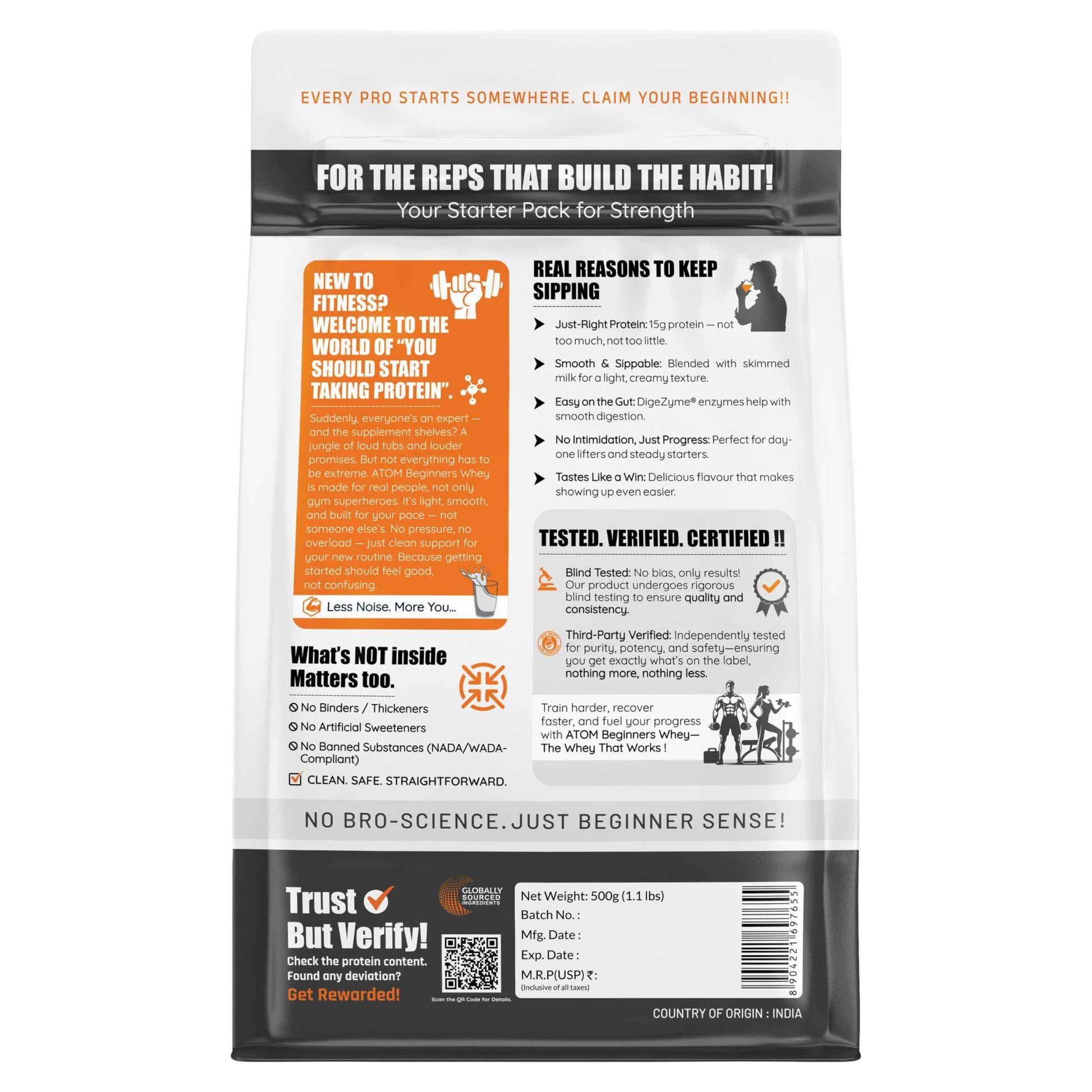 Asitis Nutrition ATOM Beginners Whey Protein Powder with DigeZyme Enzymes, Adult Supplement - size and scale
