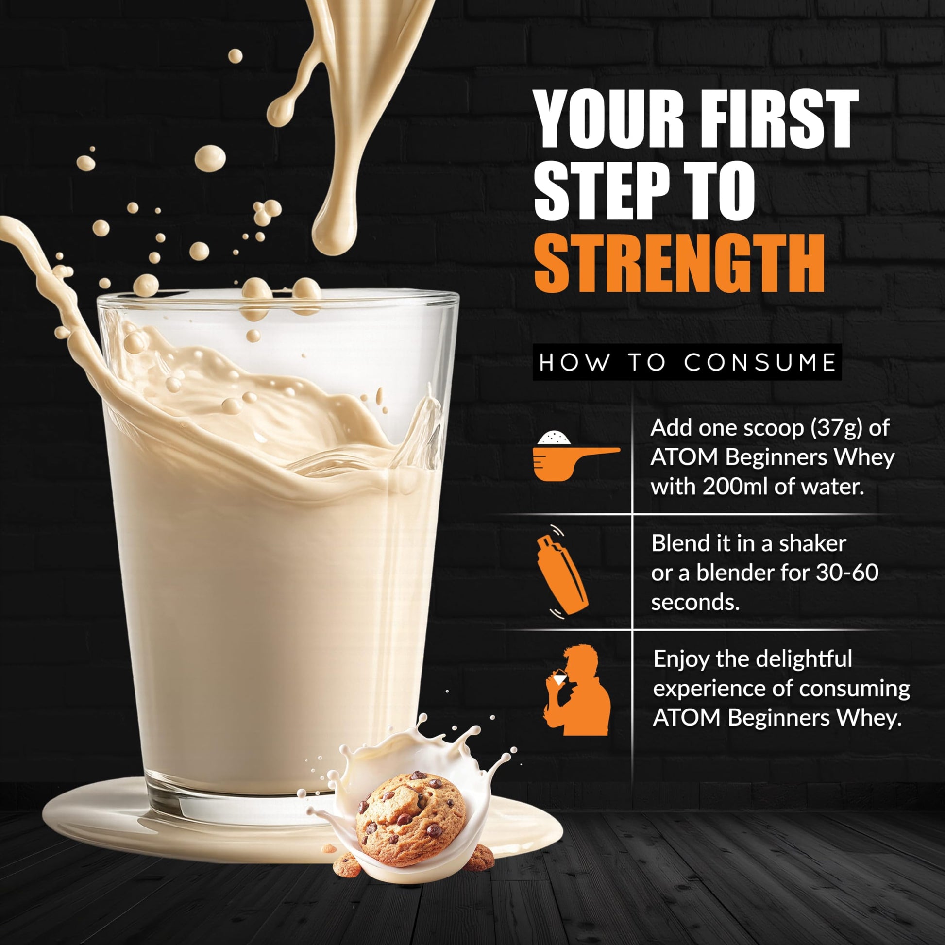 Asitis Nutrition ATOM Beginners Whey Protein Powder with DigeZyme Enzymes, Adult Supplement - label detail (20)