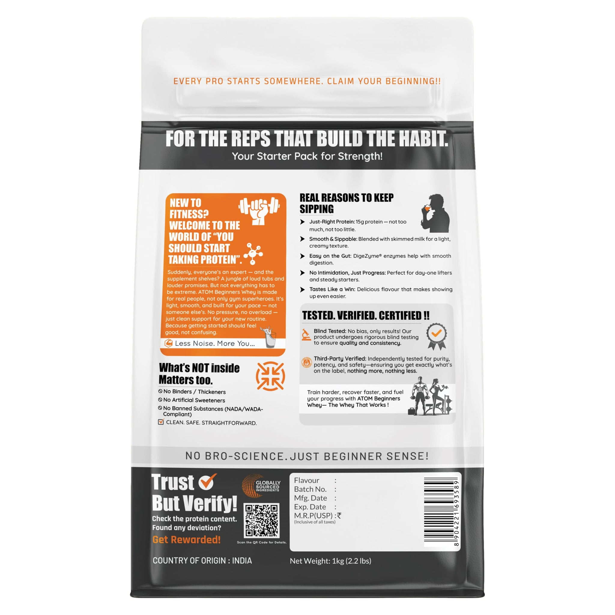 Asitis Nutrition ATOM Beginners Whey Protein Powder with DigeZyme Enzymes, Adult Supplement - close-up detail (23)