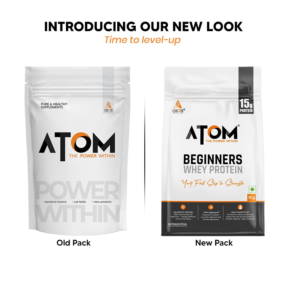 Asitis Nutrition ATOM Beginners Whey Protein Powder with DigeZyme Enzymes, Adult Supplement - label detail